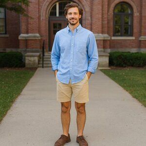 GAP Shirt Men L Blue Button Down Standard‎ Fit Stretch Long Sleeve Casual Pocket